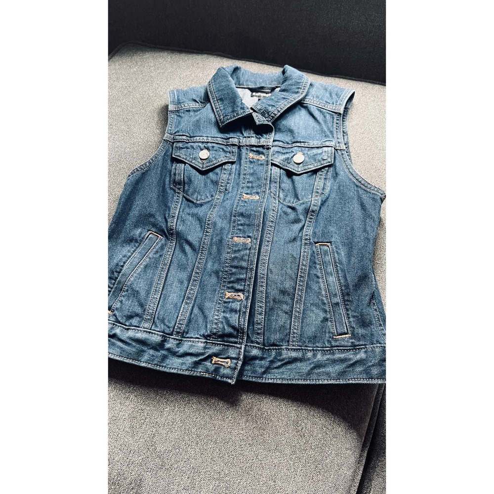 Express Denim Vest Women Size S Blue Medium Wash Button Up Sleeveless Jacket